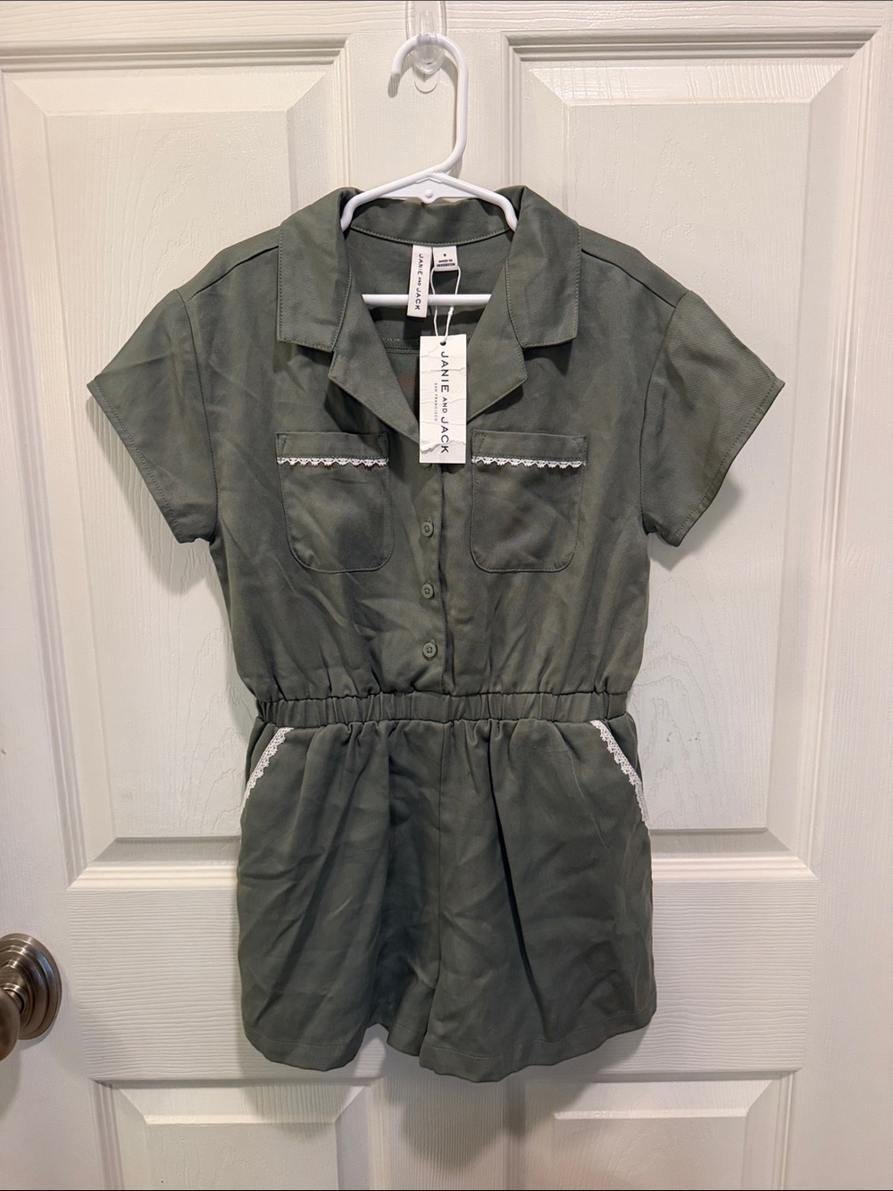 Janie and Jack Olive Green Short Sleeve Romper